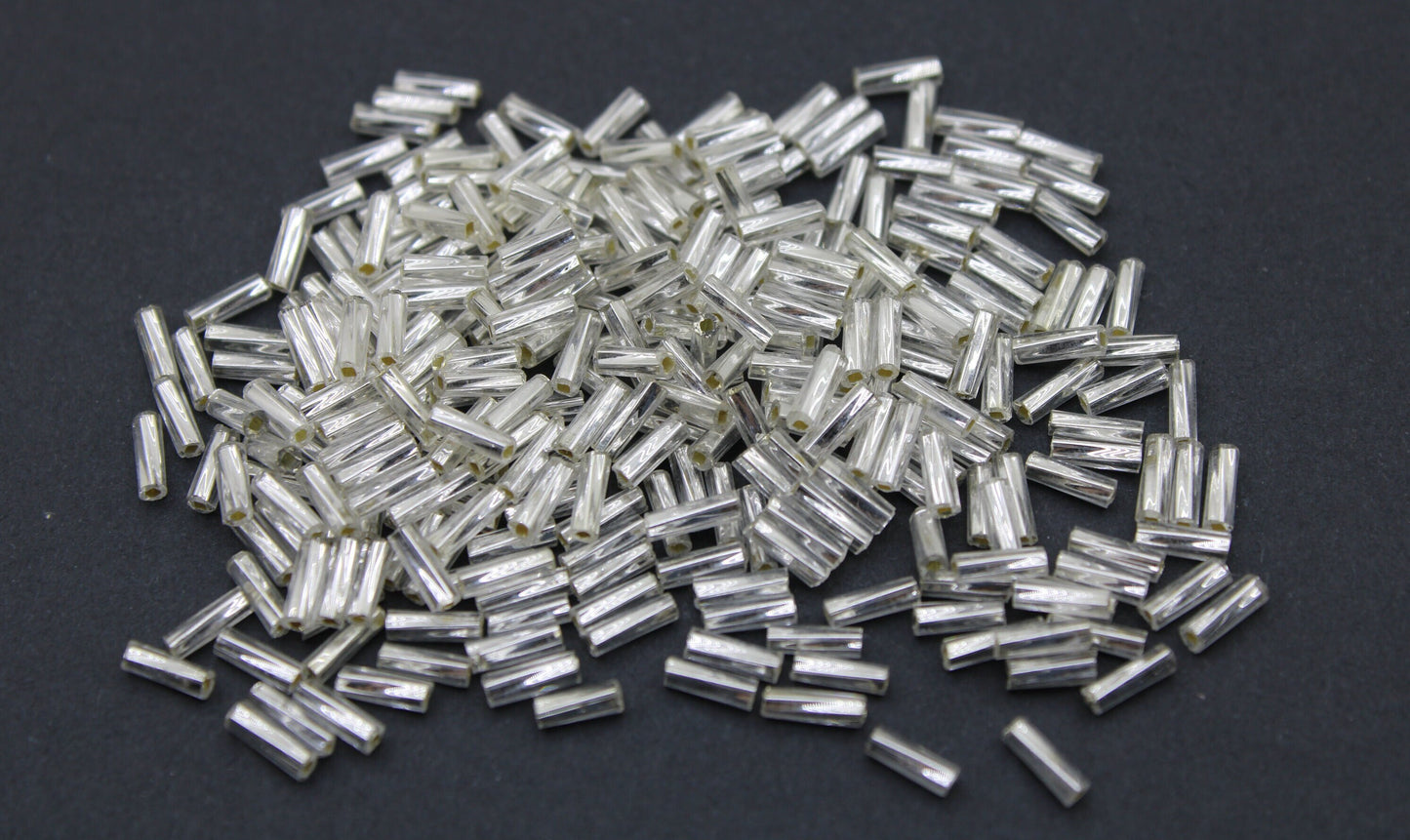 Czech Twisted Bugle Beads, White Silver-Lined, Size 4, 20/50/100 Grams Pack, Vintage Czech Beads, Embroidery Beads, Jewelry Beads, Craft Supply, M21T/1