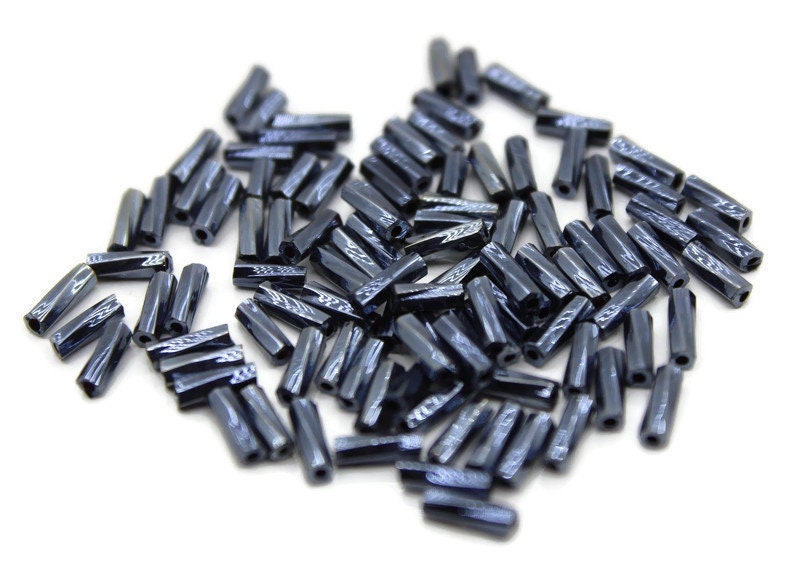 Czech Twisted Bugle Beads, Hematite Luster, Size 4, 20/50/100 Grams Pack, Vintage Czech Beads, Embroidery Beads, Jewelry Beads, Craft Supply, M129T/4