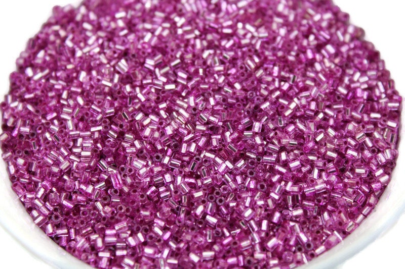 11/0 2 Cut Seed Beads, Deep Pink Silver-Lined , 20/50/100 Grams Packs, Embroidery making, Economical Jewelry Making, Indian, Hexagon Beads, 243D/1.