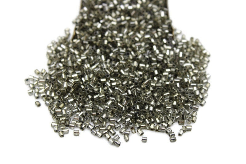 11/0 2 Cut Seed Beads, Metallic Army Silver-Lined , 20/50/100 Grams Packs, Embroidery making, Economical Jewelry Making, Hexagon Beads, 213/4.