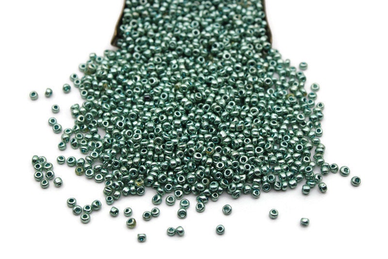 11/0 Seed Beads, Green Metallic, 20/50/100 Grams Packs, Embroidery making, Economical Jewelry Making, Indian Seed Beads, Craft Supply, 9002