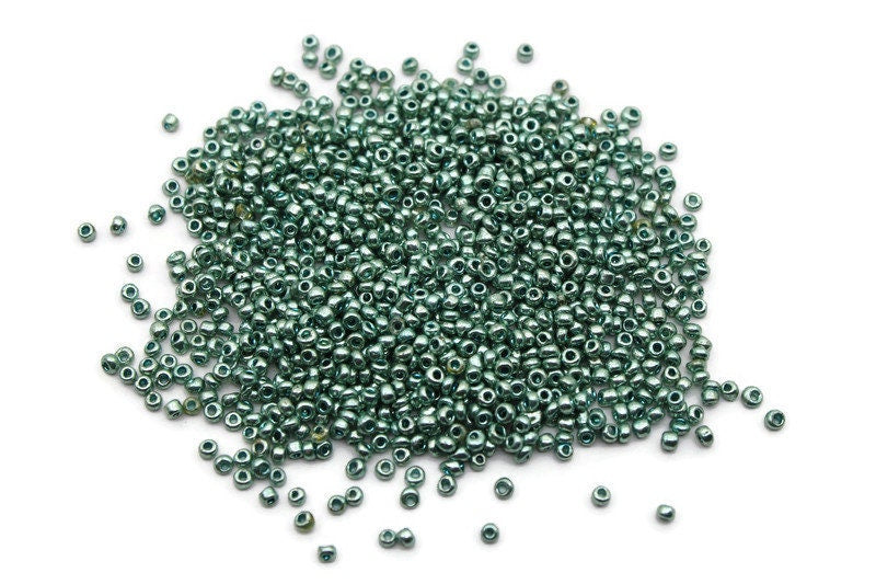 11/0 Seed Beads, Green Metallic, 20/50/100 Grams Packs, Embroidery making, Economical Jewelry Making, Indian Seed Beads, Craft Supply, 9002