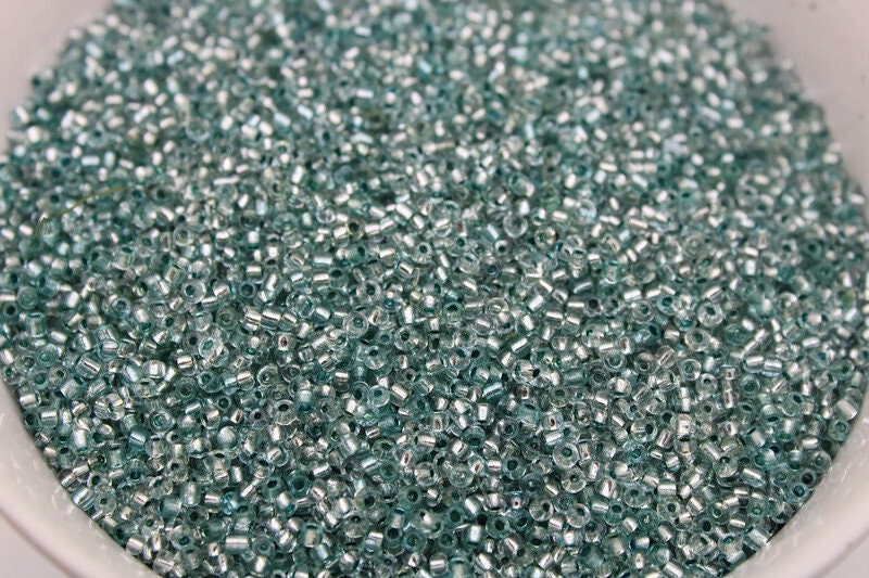 11/0 Seed Beads, Sea Green Silver-Line, 20/50/100 Grams Packs, Embroidery making, Economical Jewelry Making, Indian Seed Beads, Craft Supply, 8005