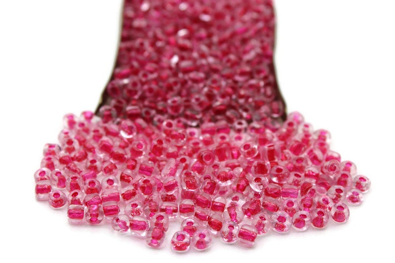 6/0 Seed Beads, Fuchsia Pink Color-Lined, 20/50/100 Grams Packs, Embroidery Beads, Jewelry Beads, Craft Supply, Rondelle Beads, Indian Beads, 203/2.