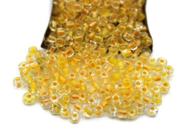 6/0 Seed Beads, Marigold Color-Lined, 20/50/100 Grams Packs, Embroidery Beads, Jewelry Beads, Craft Supply, Rondelle Beads, Indian Seed Beads, 2202/10.