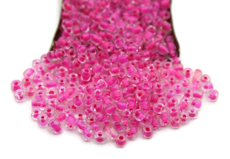 6/0 Seed Beads, Neon Pink Color-Lined, 20/50/100 Grams Packs, Embroidery Beads, Jewelry Beads, Craft Supply, Rondelle Beads, Indian Beads, 132/11.