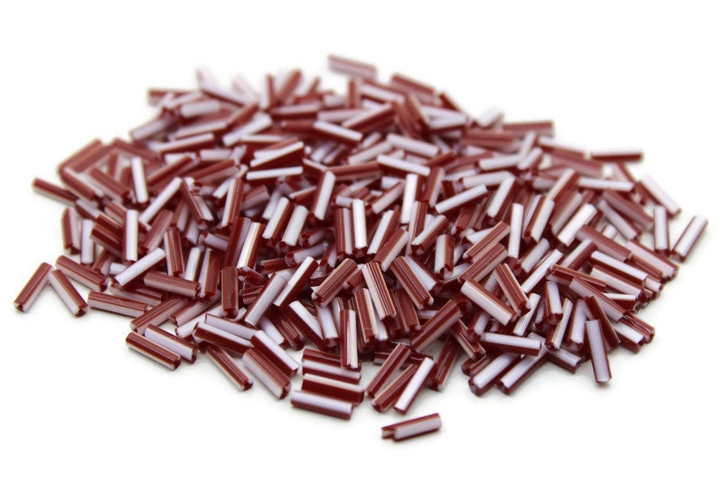 Czech Striped Bugle Beads, Burgundy-White, Size 4, 20/50/100 Grams Pack, Vintage Czech Beads, Embroidery Beads, Jewelry Beads, Craft Supply, 03910/1