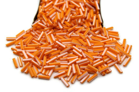 Czech Striped Bugle Beads, Orange-White, Size 4, 20/50/100 Grams Packs, Vintage Czech Beads, Embroidery Beads, Jewelry Beads, Craft Supply, 03501/4