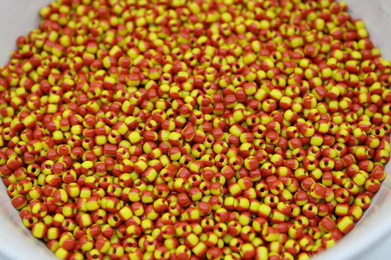 8/0 Red-Yellow Striped Seed Beads, 20/50/100 Grams Packs, Embroidery Beads, Jewelry Beads, Craft Supply, Rondelle Beads, Indian Seed Beads, 452/2.