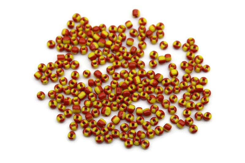 8/0 Red-Yellow Striped Seed Beads, 20/50/100 Grams Packs, Embroidery Beads, Jewelry Beads, Craft Supply, Rondelle Beads, Indian Seed Beads, 452/2.