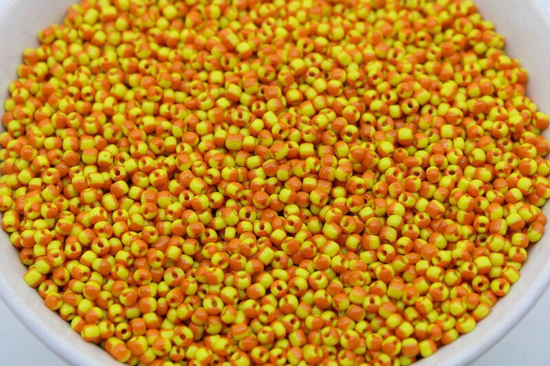 8/0 Orange-Yellow Striped Seed Beads, 20/50/100 Grams Packs, Embroidery Beads, Jewelry Beads, Craft Supply, Rondelle Beads, Indian Seed Beads, 502/6.