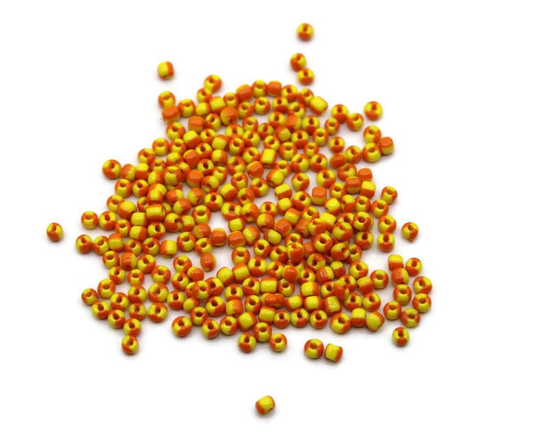 8/0 Orange-Yellow Striped Seed Beads, 20/50/100 Grams Packs, Embroidery Beads, Jewelry Beads, Craft Supply, Rondelle Beads, Indian Seed Beads, 502/6.