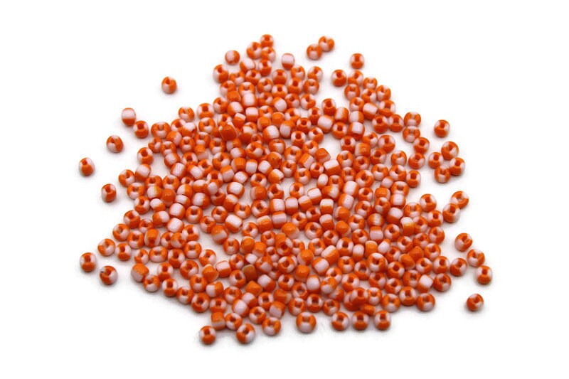 8/0 Orange-White Striped Seed Beads, 20/50/100 Grams Packs, Embroidery Beads, Jewelry Beads, Craft Supply, Rondelle Beads, Indian Seed Beads, 501/10.