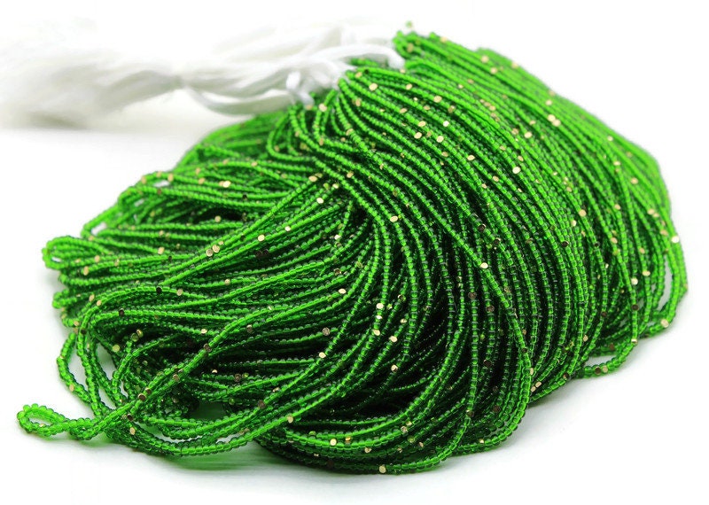 11/0 Charlotte Cut Beads, Tr. L. Green with Gold Gleams, 1/3/5 Hanks, Preciosa Ornella Beads, Embroidery Beads, Craft Supply, Jewelry Findings, 50060.