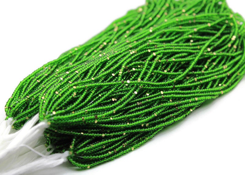 11/0 Charlotte Cut Beads, Tr. L. Green with Gold Gleams, 1/3/5 Hanks, Preciosa Ornella Beads, Embroidery Beads, Craft Supply, Jewelry Findings, 50060.