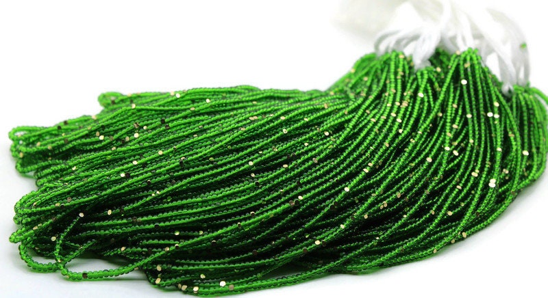 11/0 Charlotte Cut Beads, Tr. L. Green with Gold Gleams, 1/3/5 Hanks, Preciosa Ornella Beads, Embroidery Beads, Craft Supply, Jewelry Findings, 50060.