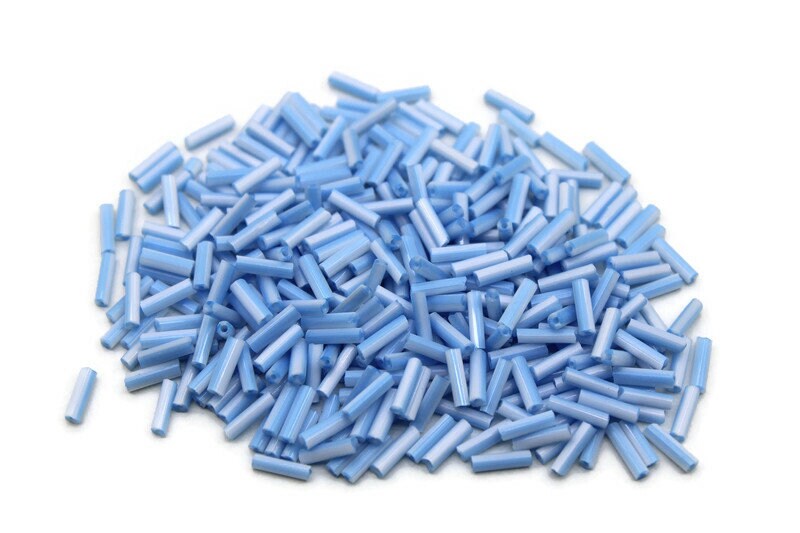 Czech Striped Bugle Beads, Blue-White, Size 4, 20/50/100 Grams Pack, Vintage Czech Beads, Embroidery Beads, Jewelry Beads, Craft Supply, 431/9