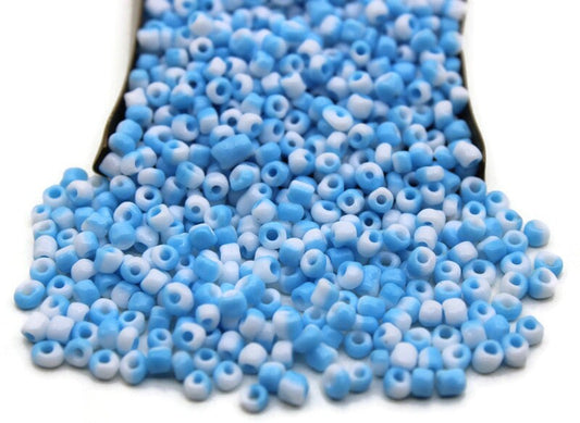 8/0 Blue-White Striped Seed Beads, 20/50/100 Grams Packs, Embroidery Beads, Jewelry Beads, Craft Supply, Rondelle Beads, Indian Seed Beads, 431/11.