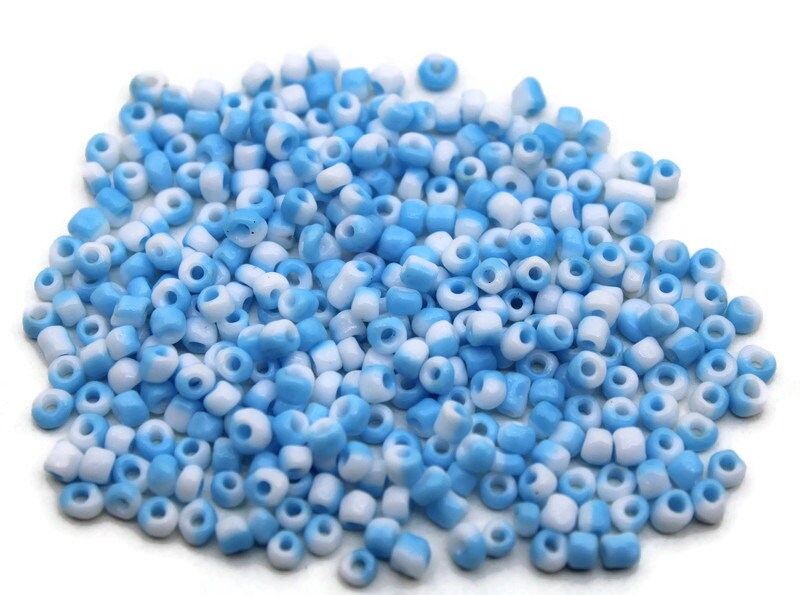 8/0 Blue-White Striped Seed Beads, 20/50/100 Grams Packs, Embroidery Beads, Jewelry Beads, Craft Supply, Rondelle Beads, Indian Seed Beads, 431/11.