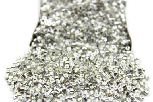 11/0 Preciosa 2 Cut Beads, Uni Silver Metallic, Hexagon Glass Czech Seed Beads, 20/50/100 Grams Packs, Preciosa Ornella Beads, Embroidery Beads, Jewelry Finding, 181D/S24