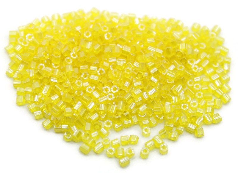 11/0 Preciosa 2 Cut Beads, Lemon Yellow Luster, Hexagon Glass Czech Seed Beads, 20/50/100 Grams Packs, Preciosa Ornella Beads, Embroidery Beads, Jewelry Findings, 86010,S29