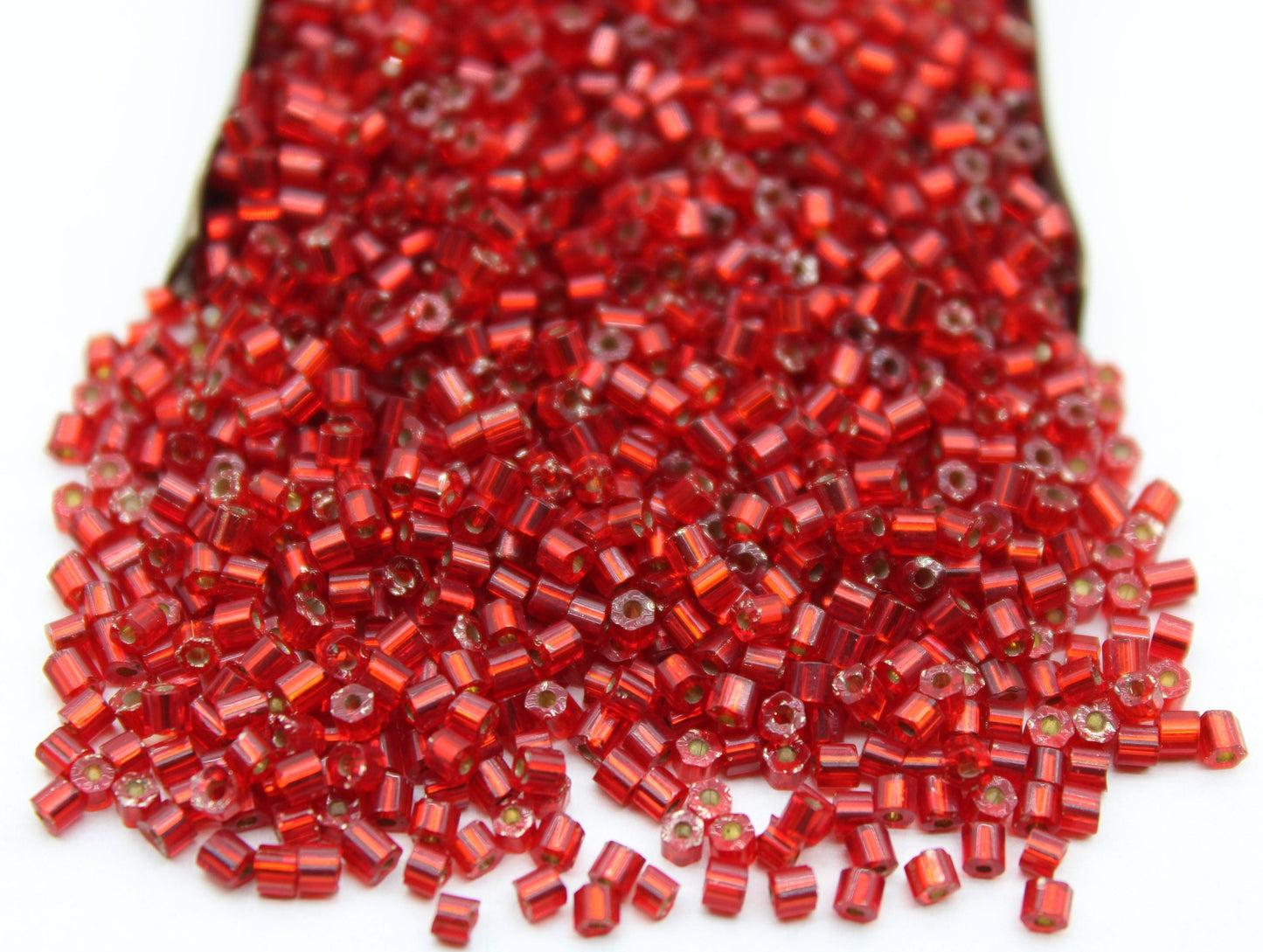 11/0 Preciosa 2 Cut Beads, Red Silver-Lined, Hexagon Glass Czech Seed Beads, 20/50/100 Grams Packs, Preciosa Ornella Beads, Embroidery Beads, Jewelry Findings, 97090/S39