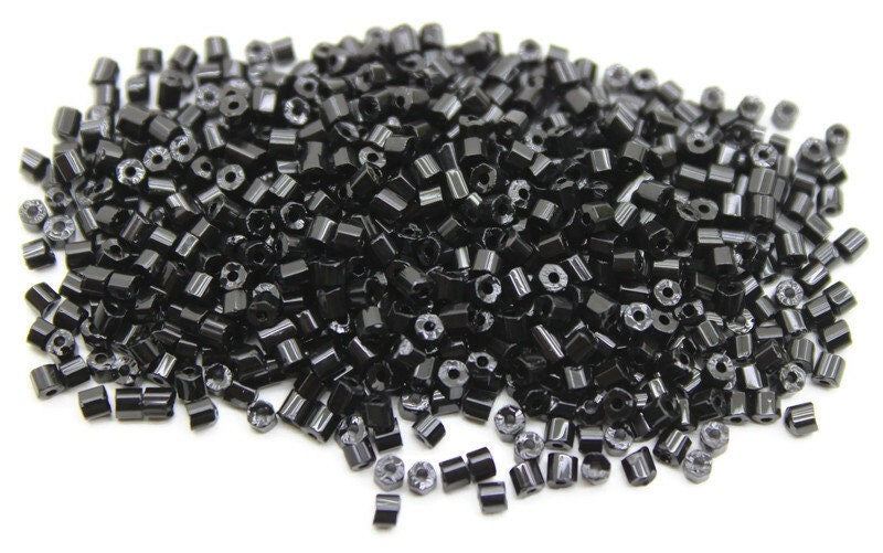 11/0 Preciosa 2 Cut Beads, Jet Black Opaque, Hexagon Glass Czech Seed Beads, 20/50/100 Grams Packs, Preciosa Ornella Beads, Embroidery Beads, Jewelry Findings, 23980/S62