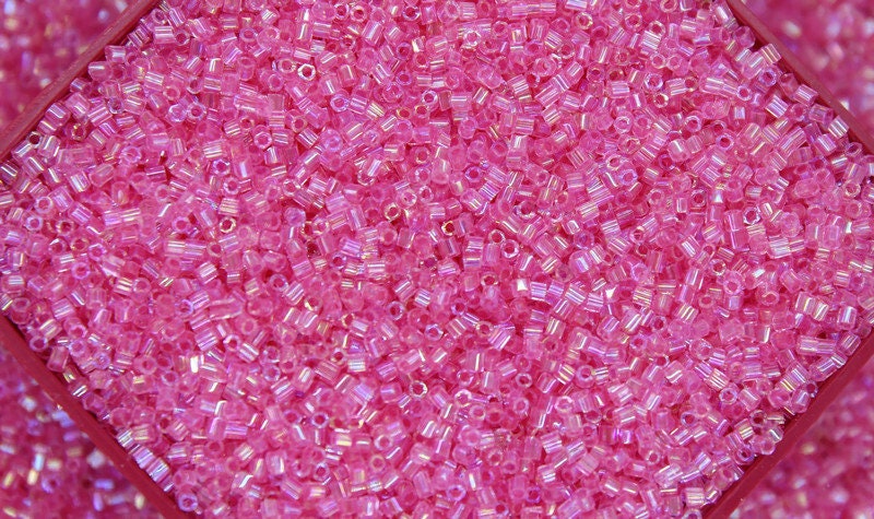 Matsuno Hexagon  2 Cut, 15/0, Pink AB, Japanese Seed Beads, 10/20/50 Grams, Hex Cut Beads, MGB Glass Beads, Embroidery Material, Jewelry Supply. S3