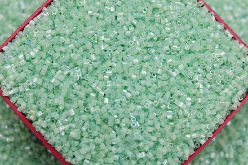 Matsuno Hexagon 2 Cut, 15/0, Mint Green Opaque, Japanese Seed Beads, 10/20/50 Grams, Hex Cut Beads, MGB Glass Beads, Embroidery Material. S18