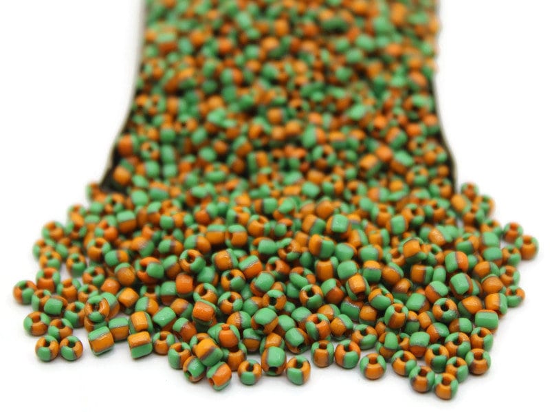 8/0 Orange-Green Striped Seed Beads, 20/50/100 Grams Packs, Embroidery Beads, Jewelry Beads, Craft Supply, Rondelle Beads, Indian Seed Beads, 507/12.