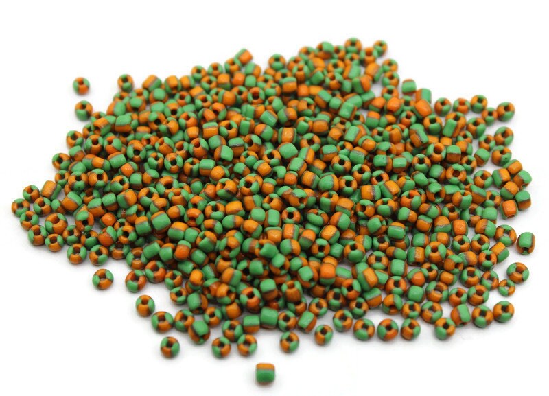 8/0 Orange-Green Striped Seed Beads, 20/50/100 Grams Packs, Embroidery Beads, Jewelry Beads, Craft Supply, Rondelle Beads, Indian Seed Beads, 507/12.