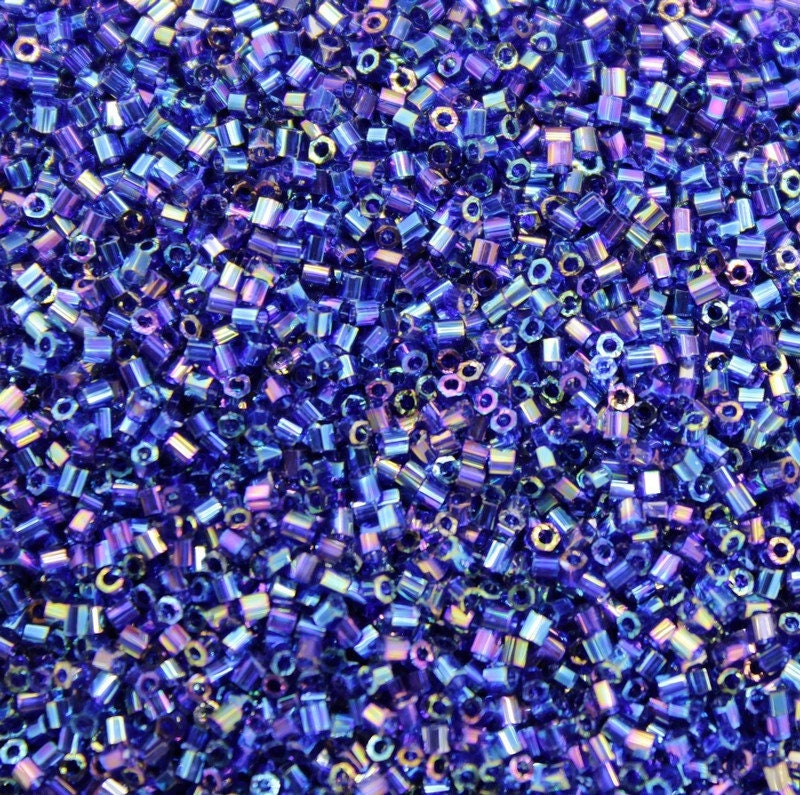 Matsuno Hexagon 2 Cut, 15/0, Blue Iris AB, Japanese Seed Beads, 10/20/50 Grams, Hex Cut Beads, MGB Glass Beads, Embroidery Material, (901)/S15