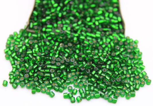 11/0 Preciosa 2 Cut Beads, Forest Green Silver-Line, Hexagon Glass Czech Seed Beads, 20/50/100 Grams Packs, Preciosa Ornella Beads, Embroidery Material, Jewelry Beads, 57060/S38