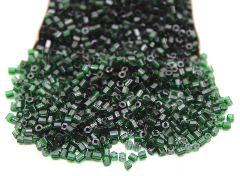 11/0 Preciosa 2 Cut Beads, Bottle Green Transparent, Hexagon Glass Czech Seed Beads, 20/50/100 Grams Packs, Preciosa Ornella Beads, Embroidery Beads, Jewelry Findings, 50150/S43