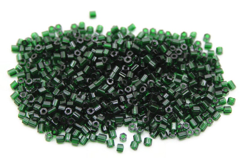 11/0 Preciosa 2 Cut Beads, Bottle Green Transparent, Hexagon Glass Czech Seed Beads, 20/50/100 Grams Packs, Preciosa Ornella Beads, Embroidery Beads, Jewelry Findings, 50150/S43