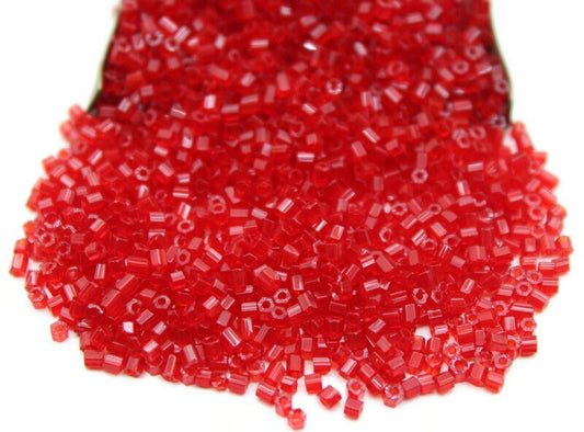 11/0 Preciosa 2 Cut Beads, Red Transparent, Hexagon Glass Czech Seed Beads, 20/50/100 Grams Packs, Preciosa Ornella Beads, Embroidery Beads, Jewelry Findings, 90070/S47