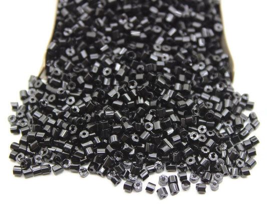 11/0 Preciosa 2 Cut Beads, Jet Black Opaque, Hexagon Glass Czech Seed Beads, 20/50/100 Grams Packs, Preciosa Ornella Beads, Embroidery Beads, Jewelry Findings, 23980/S62