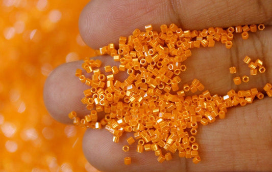 Miyuki Hexagon 2 Cut, 15/0, Opaque Light Orange Luster, Japanese Seed Beads, 10/20/50 Grams, Hex Cut Beads, Miyuki Glass Beads, Material, 423/S34