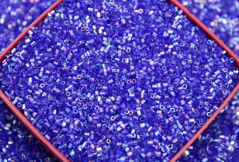 Matsuno Hexagon 2 Cut, 15/0, Royal Blue AB, Japanese Seed Beads, 10/20/50 Grams, Hex Beads, MGB Glass Beads, Embroidery Material, 14-R (546)/S6