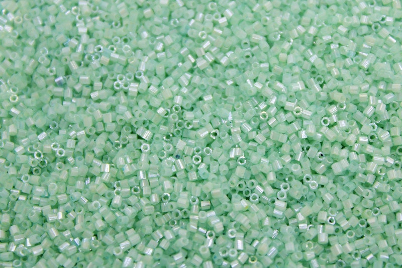 Matsuno Hexagon 2 Cut, 15/0, Mint Green Opaque, Japanese Seed Beads, 10/20/50 Grams, Hex Cut Beads, MGB Glass Beads, Embroidery Material. S18