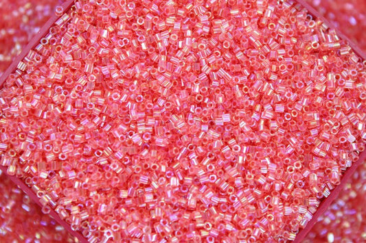 Matsuno Hexagon 2 Cut, 15/0, Light Raspberry AB, Japanese Seed Beads, 10/20/50 Grams, Hex Cut Beads, MGB Beads, Embroidery Material, 8R (558)/S16