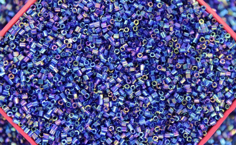 Matsuno Hexagon 2 Cut, 15/0, Blue Iris AB, Japanese Seed Beads, 10/20/50 Grams, Hex Cut Beads, MGB Glass Beads, Embroidery Material, (901)/S15