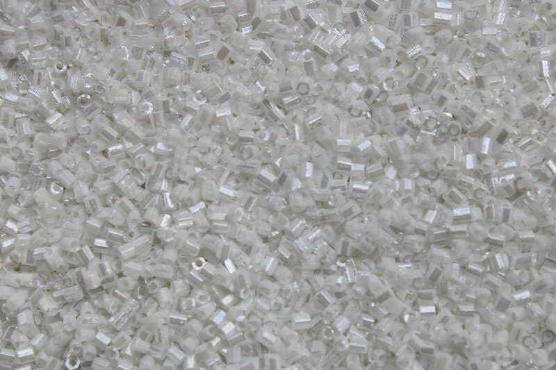 15/0 Czech 2 Cut, Opaque White Luster, Hex Glass Seed Beads, 10/20/50/100 Grams Packs, Embroidery making, Jewelry Making, Vintage Beads, 121/3