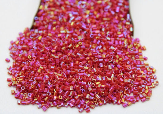 15/0 Czech 2 Cut, Dark Pink Rainbow, Hex Glass Seed Beads, 10/20/50/100 Grams Packs, Embroidery making, Jewelry Making, Vintage Beads, Supply, 405/1