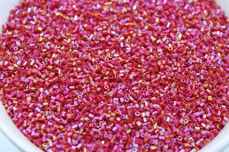 15/0 Czech 2 Cut, Dark Pink Rainbow, Hex Glass Seed Beads, 10/20/50/100 Grams Packs, Embroidery making, Jewelry Making, Vintage Beads, Supply, 405/1