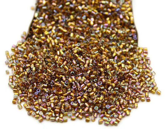 15/0 Czech 2 Cut, Dark Topaz Rainbow, Hex Glass Seed Beads, 10/20/50/100 Grams Packs, Embroidery making, Jewelry Making, Vintage Beads, Supply, 173M/13