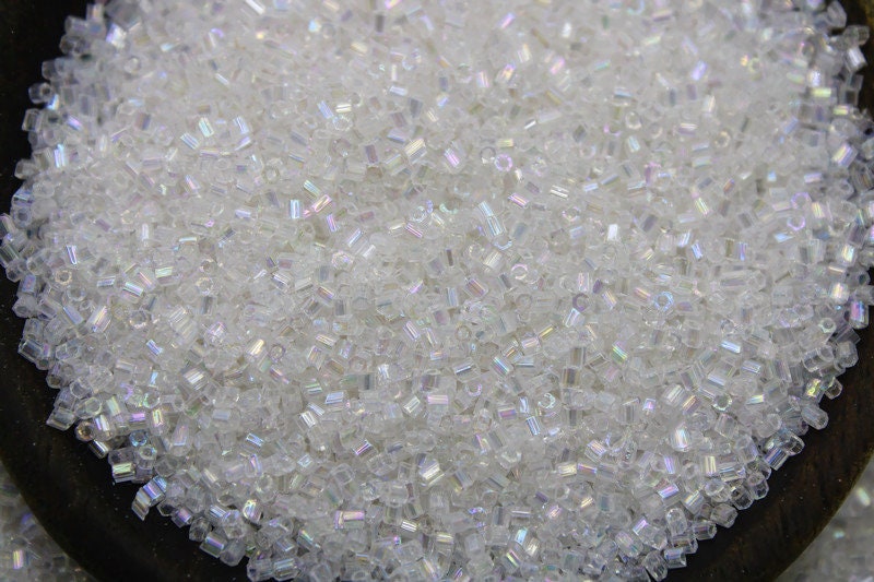 15/0 Czech 2 Cut, Transparent White Rainbow, Hex Glass Seed Beads, 10/20/50/100 Grams Packs, Embroidery making, Jewelry Making, Vintage Beads, 161/6