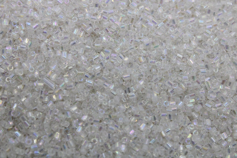 15/0 Czech 2 Cut, Transparent White Rainbow, Hex Glass Seed Beads, 10/20/50/100 Grams Packs, Embroidery making, Jewelry Making, Vintage Beads, 161/6