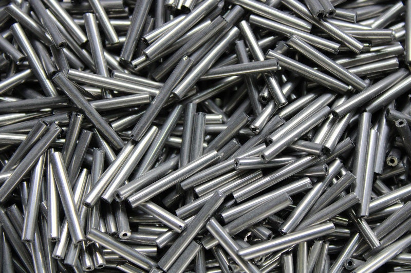 Bugle Beads, Gray Metallic, 20/50/100 Grams Packs, Tube Beads, Embroidery making, Jewelry Making, Indian Glass Beads, Vintage Beads, 576/7.