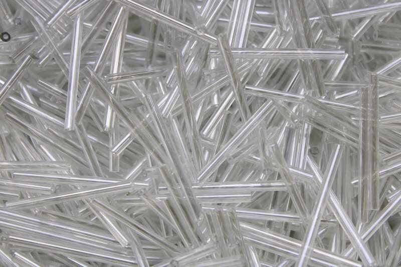 Bugle Beads, White Transparent, 20/50/100 Grams Packs, Tube Beads, Embroidery making, Jewelry Making, Indian Glass Beads, Vintage Beads, L01/2.